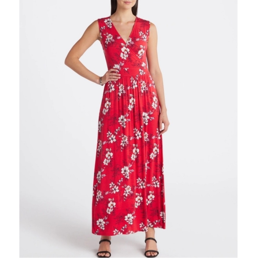 41 Hawthorn Adelina maxi dress Knit Sleeveless floral faux wrap stretchy modest